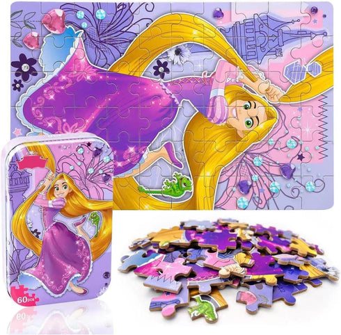LELEMON Puzzles for Kids Ages 4-8, 60 Piece Jigsaw Puzzles for Ages 3-5, Educational Learning Games in Metal Box