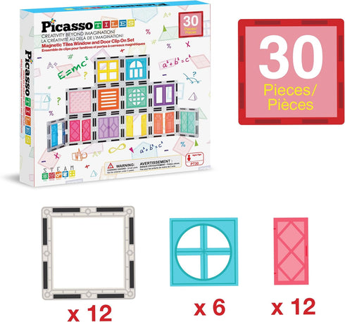 Set Playset 3+ PT30 PicassoTiles Window and Door Clip On Magnetic Blocks Magnet Tiles Magnets Building Tile