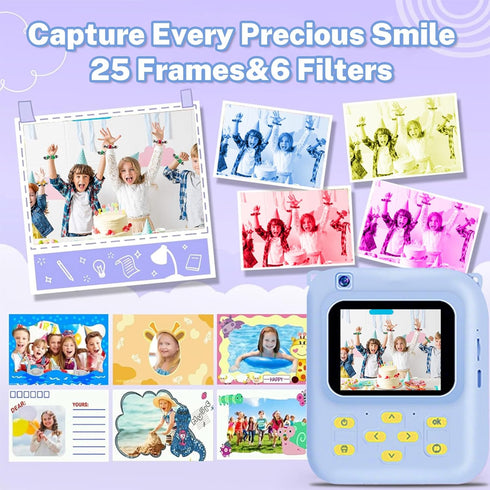 QDH 1080P 3 32GB 3-12, Instant Print Camera for Kids, Video Camera with Print Rolls, Card & Cute Cover, Gift for Girls