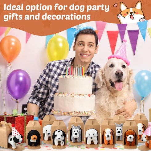 12 Set Mini Plush Toy Stuffed Animals: Adopt a Dog Set with 12 Pcs Stuffed Dogs, Boxes & Birthday Hats