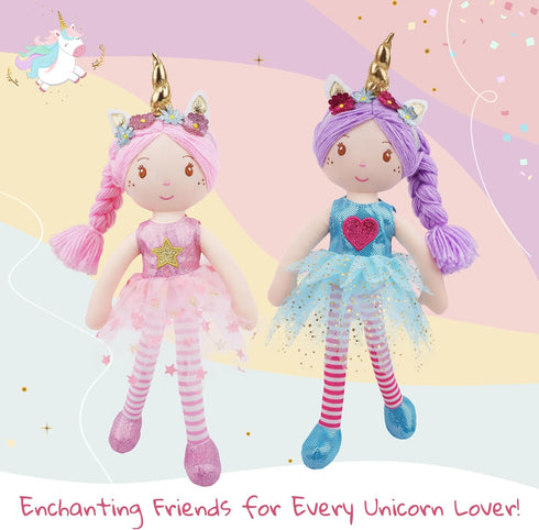 16" 2+ June Garden Unicorn Doll Anya - Pink Hair Plush Rag Doll for Toddler Girls - Soft Companion Gift for Years