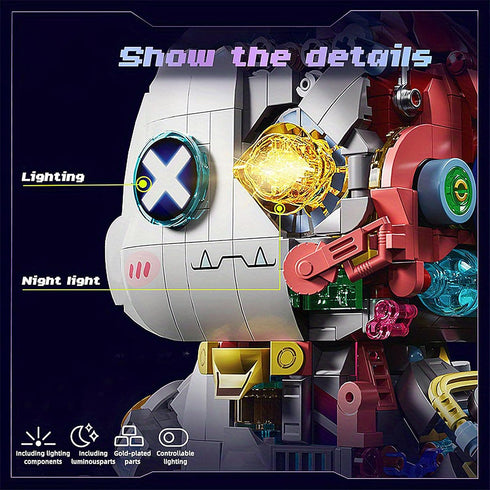 Set Sets 12+, 1377PCS Mechanical Rabbit Building - Punk Style Animal Collection Toy Robot Bunny with LED Light Neon