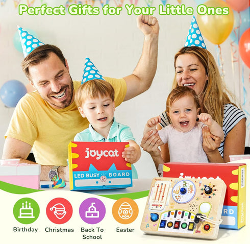 1 2 3 4 1-3, JoyCat Busy Board with Led Light, Toddler Toys for Year Old Boys and Girls, Wooden Sensory Toys