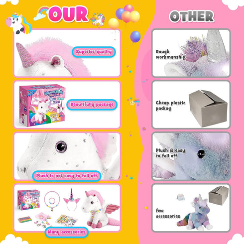 21-Piece Set 3-8 Unicorn Gift for Girls Ages | Soft Plush Stuffed Animals & Dress-Up Accessories Bundle | Idea Birthday