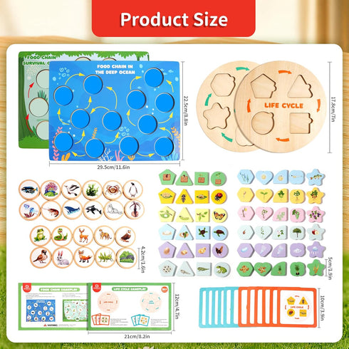 Set 3-6,Life INIFEIDALA Montessori Wooden Preschool Learning Educational Toys for Toddlers Cycle Puzzle, Shape Sorting