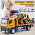Tow Truck Toy Metal Cab with Flatbed, Friction Powered Transport Trailers with Lights and Siren Sounds