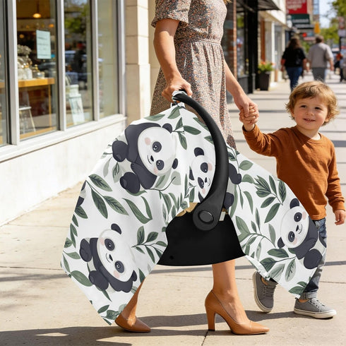 Dalzium Cute Cartoon Panda Leaves Car Seat Cover Baby, Carseat Canopy Cover for Girl Boy, Breathable Baby Carrier Cover
