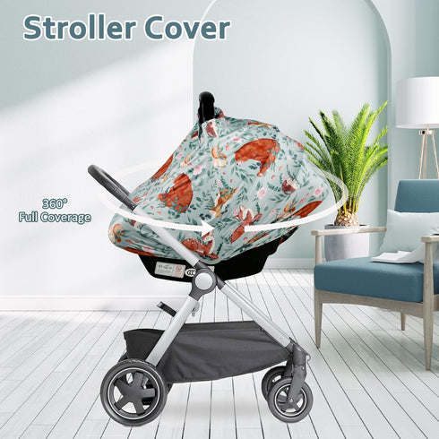 Baby Car Seat Cover, Multi-use Nursing Cover for Breastfeeding, Stretchy Stroller Canopy, Woodland Animal Bear