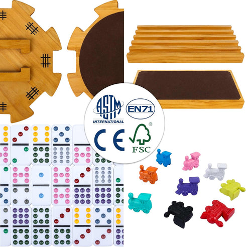 Set, 12 Set Holders*8, Trains*9, Scoreboards*2, GOTHINK Mexican Train Dominoes Double Dominos for Kids Adults