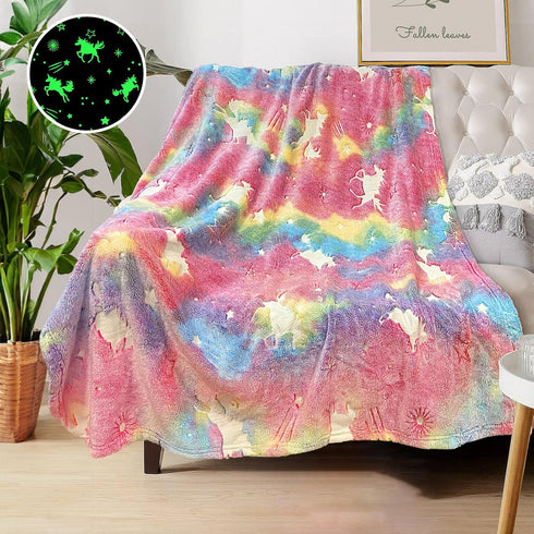 Unicorn Blanket for Girls - Glow in The Dark Personalized Blankets for Kids, Soft Fleece Blanket 50"x 60"