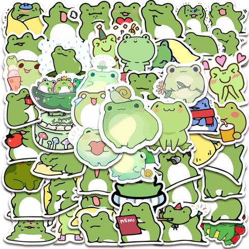 50 Pieces Frog Stickers - Cartoon Vinyl Waterproof Stickers for Laptop, Guitar, Motorcycle, and More