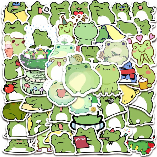 50 Pieces Frog Stickers - Cartoon Vinyl Waterproof Stickers for Laptop, Guitar, Motorcycle, and More