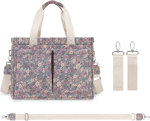 Cherry Tote Bag for Women Canvas Patched Purse Cute Shoulder Bag Multi-Pocket