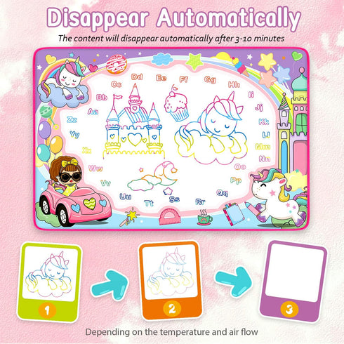 2 3 4 5 6 7 8 9 Water Doodle Mat- Kids Painting Writing Doodle Board Toy - Color Drawing Mat Bring Magic Pens
