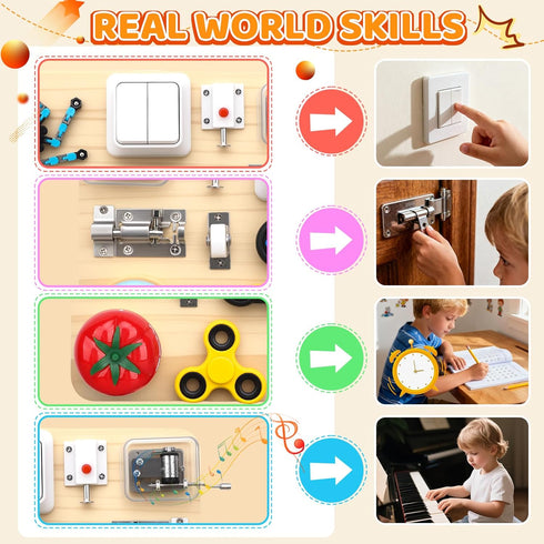 Amarlozn 11 1 11" Busy Board Toy for Toddlers, in Wooden Montessori Educational Fidget Sensory Toy for Stress Relief