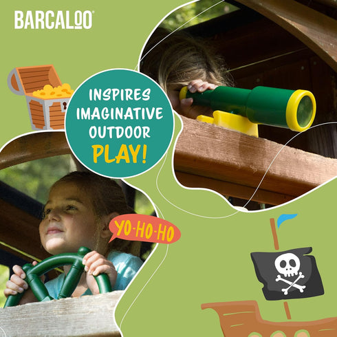 Barcaloo Playground Equipment Bundle Set - Kids Pirate Telescope, Steering Wheel & Flags for Backyard Swing Set