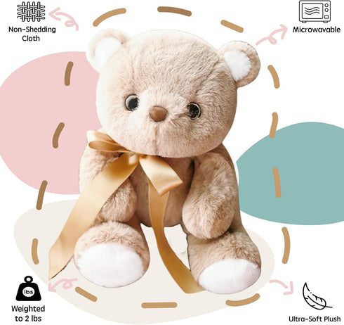 uoozii Non-Shedding 12" | 2 Pounds Microwavable & Coolable Weighted Stuffed Animals Unscented Teddy Bear Weighted Plush Pillow Warmable Gift for Kids & Adults