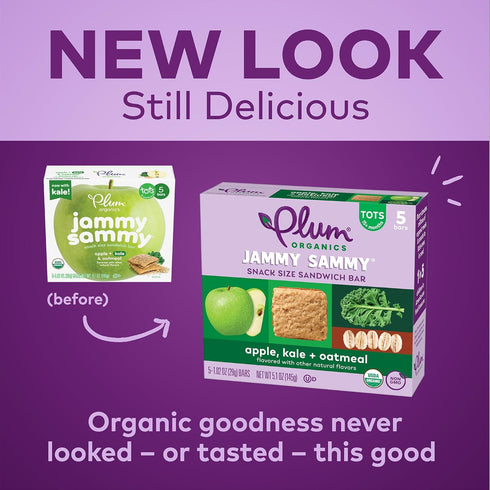 Plum Organics Jammy Sammy Snack Bars - Apple, Kale, Oatmeal, 1.02 oz Bars, Pack of 30, Organic Toddler Snacks