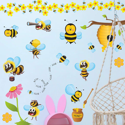 RW-1061 3D Bee Wall Decals, Cartoon Animals Stickers, DIY Removable Wall Art Decor for Kids Nursery