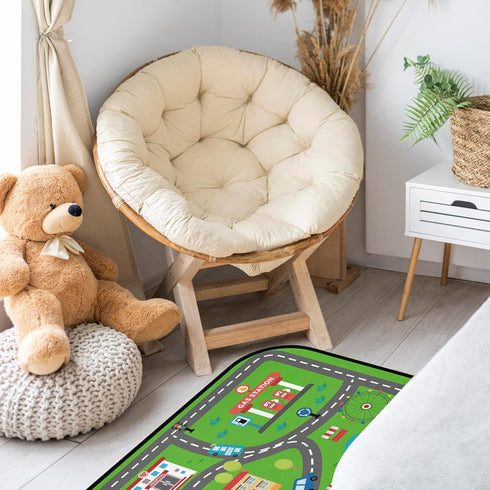 HUXINO 36"x24" Kids Play Mat Rug, Low Pile City Road Traffic Carpet, Educational Toddler Playmat with Farm & Vehicle