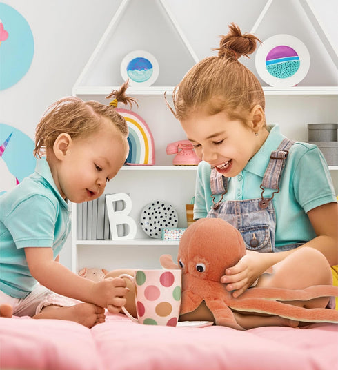 DolliBu Orange Octopus Super Soft Stuffed Animal, Cute Realistic Plush Toys for Girls, Boys, Adults - 15 Inches