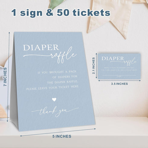 Set 1 50 A10 TPYEN Diaper Raffle For Baby Shower - Minimalism - Standing Sign & Diaper Raffle TicketsGender Reveal