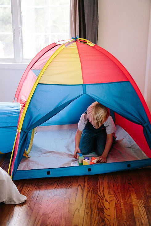 Pacific Play Tents 20414 Kids Hide-Me Dome Tent and Crawl Tunnel Combo, Large, Red/Yellow/Blue