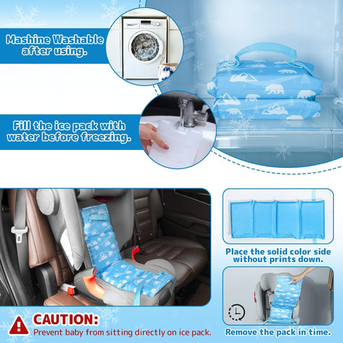 Orzbow Summer Car Seat Cooler Pad for Toddler, Baby Cooling Mat with Removable Ice Pack, Blue
