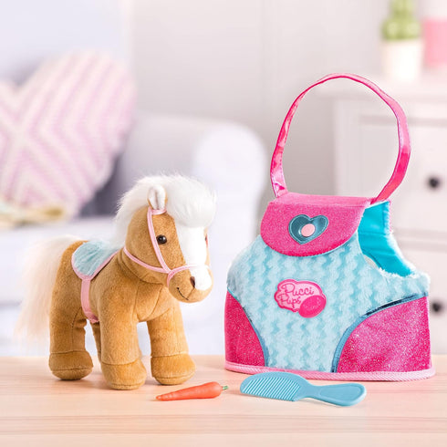 by Battat Beige Horse with Blue Stripes, 10 inches, Pink Pony Bag (ST8274Z)