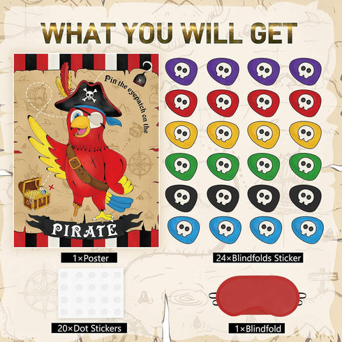 WERNNSAI Pin The Eye Patch on The Pirate - Pirate Party Game with 24 Reusable Stickers & Blindfold