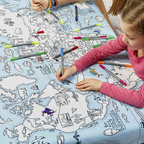 10pcs eatsleepdoodle Coloring World Map Tablecloth for Kids Reusable Washable Activity Table Cover with Washable