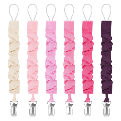 TenderBabe Pacifier Clip,6 Pack Pacifier Holder Clip with Adorable Frill Design,Soft Flexible
