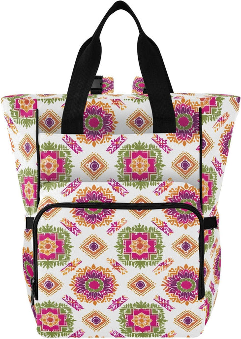SUABO Powder Red Green Orange Ethnic Silk Pattern Baby Diaper Bag Backpack Large