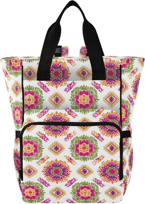 SUABO Powder Red Green Orange Ethnic Silk Pattern Baby Diaper Bag Backpack Large