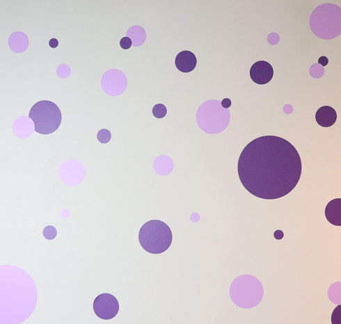 Polka Dot Wall Decals for Girls Room - Vinyl Circle Peel & Stick Stickers, Dark & Light Purple