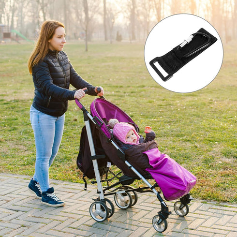 DECORNIJIA 2 Pcs Stroller Hooks with Pu Strap and Aluminum Alloy Clip, Non-Slip Large Pram Clips for Hanging Diaper