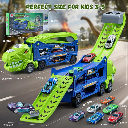 3-5 6 3 1 2 3 4 5 6 Dinosaur Truck Toys for Kids - Transporter Carrier Truck with Die-Cast Cars Toys, in Truck