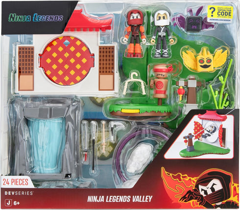 Ninja Legends Valley Playset Action-Packed Playset with Five Interactive Play Zone, Two Figures, Accessories, and Exclusive Virtual Item Code