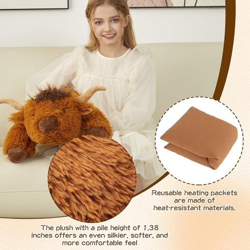 26" 5 Lbs GILFWM Weighted Stuffed Animals Highland Cow, Heatable and Coolable Weighted Plush with Microwavable Heating