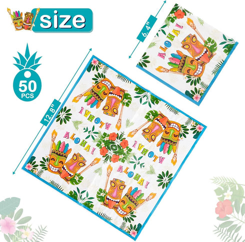 WERNNSAI 50PCS Hawaiian Party Napkins, 3 Ply Tropical Paper Napkins for Luau Party Decorations, Summer Theme Birthday