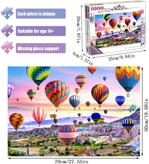 Puzzles for Adults 1000 Piece - Hot Air Balloons Landscape Style Jigsaw Puzzle Game, Toys Gift