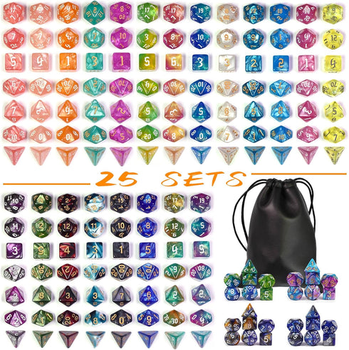 DND Dice Sets - 175Pcs Polyhedral D&D Dice with 4 Leather Bags for Role-Playing Games (25 Sets)