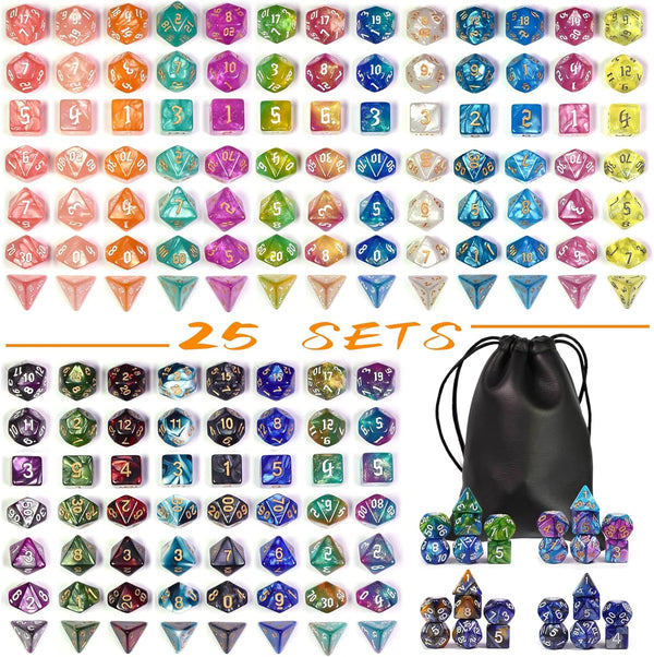 DND Dice Sets - 175Pcs Polyhedral D&D Dice with 4 Leather Bags for Role-Playing Games (25 Sets)