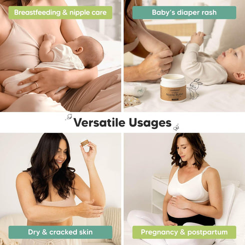 100% Essentials,2oz Organic Nipple Butter for Cracked, Sore, Relief - Nursing Nipple Cream Safe for Breastfeeding