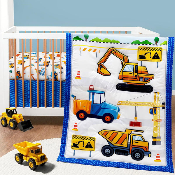FIGEPO 3 Piece Baby Boy Crib Bedding Set Construction Theme Baby Comforter Set
