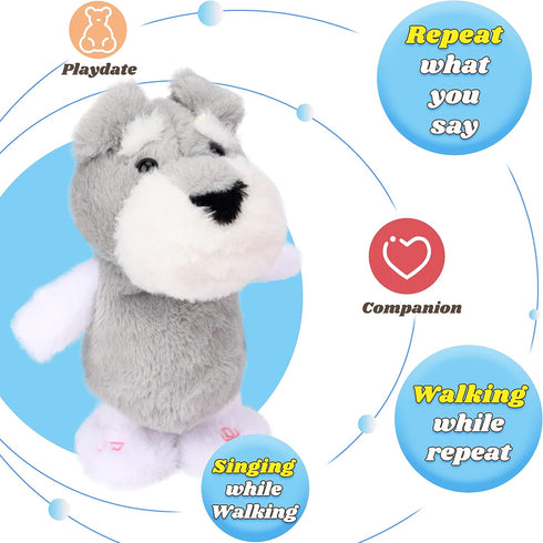 Hopearl Talking Schnauzer Plush Toy, Singing Dog that Repeats What You Say, 8'' Gift for Toddlers