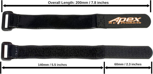 Apex RC Products 5 Pack 20mm x 200mm HD Rubberized Non-Slip Battery Straps