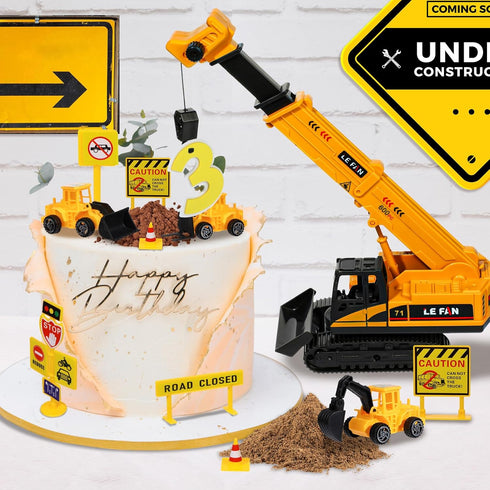 16 Set RAYNAG Pieces Construction Cake Topper Vehicles Cake Decoration Construction Birthday Party Supplies Large Crane