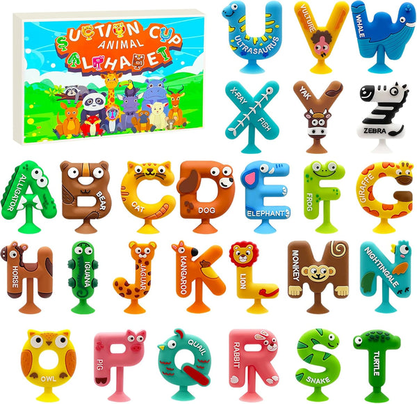 Bath Alphabet Letters,ABC Bath Toys,Alphabet Games,26 Cute Animals Silicone Bathtub Letters with
