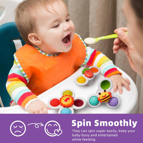 LiKee Strong Suction Cup Fidget Spinnerz Sensory Bath Toys for Baby 6-18 Months, Airplane Car Travel Toys (Farm)